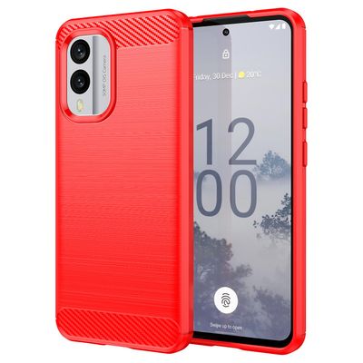 Nokia X30 5G -puhelinkotelolle Hiilikuitutekstuurinen TPU-suoja Punainen