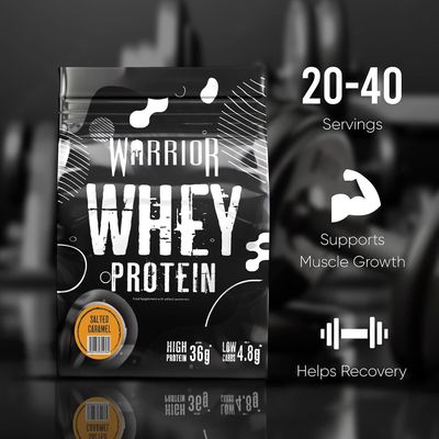 1 kg Warrior 100% heraproteiinijauhetta, lihasmassan kasvattajapirtelöä, suolattu karamelli