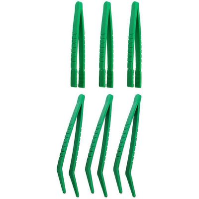 6kpl litteä pää kaareva pää hyönteisten keräyspinsetit muovipihdit lapsille Vihreä 13.5X1.2cm