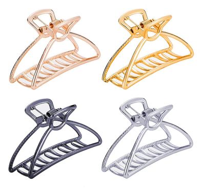 Linkrunning 4stk Stort Metal Hår Klo Clips Hår Fang Barrette Kæbe Klemme Til Kvinder HalvBolle Hårnåle Til Tykt Hår (sølv+ guld + rose Guld + sort)