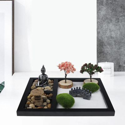 ZHOUBA 1 setti Zen Garden Decor Buddha Statue Koristeellinen meditaatio Decor Mini Rock Kit Home Desktop Decorati