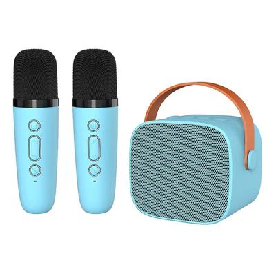 Mini Karaoke maskin, bærbar Bluetooth-høyttaler, karaokemaskin med 2 trådløse mikrofoner bærbar stereolyd Karaoke for barn voksne til fest, blå