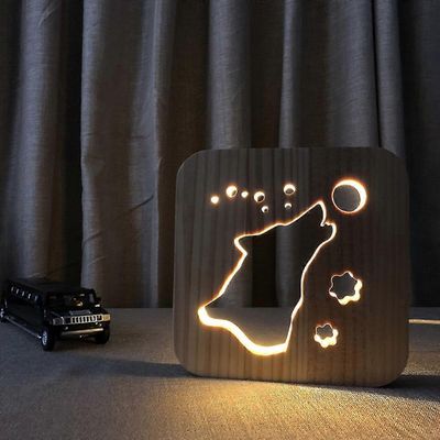 Wolf Night Light lapsille Puinen 3D-lamppu Luovat puuvalot yksinkertaiset koristevalot 3d-puun veistoskuvio led yövalo työpöydälle