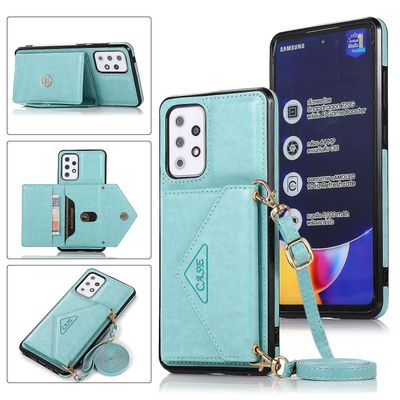 Darmowade Samsung Galaxy A52 5g -lompakkokotelo kortinpidikkeellä, jalustalla, hihnalla naisille Crossbody-kotelo Pu-nahkapäällinen vihreä
