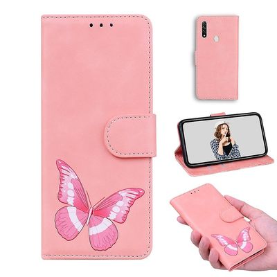 Etui til Oppo A8 / A31 2020 Butterfly Cover Premium Læder Magnetisk- Pink