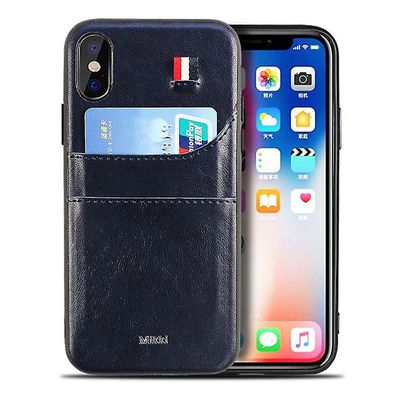 AIR Premium Skridsikker PU læderetui med plads til Apple iPhone X / XS Mørkeblå