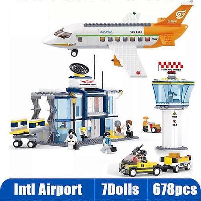 Kaupungin korkean teknologian lentokenttä Airbus lentokone lentokone Lentokone Brinquedos Avion Malli Rakennuspalikat Tiilet Koulutuslelut Lapset 6...