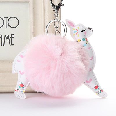 Dejlig Alpaca Blomstermotiver Key Chain Bag Vedhæng Bil Lys pink