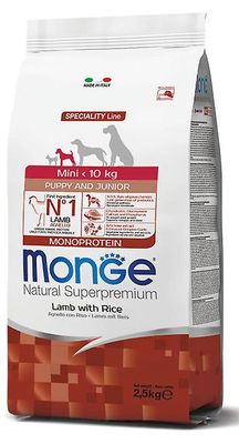 Mini Puppy Lamb &; Rice Monoprotein - Monge Natural Superpremium Dry Dog 2,5 kg