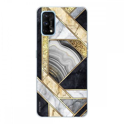 Crazy Kase Shell til Realme 7 Pro i blød silikone 1 mm, sort og guld marmor