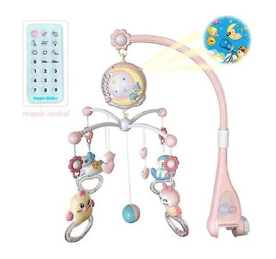 Handuo Mini Tudou Baby Musical Crib Mobile med projektion funktion og nat lys Pink
