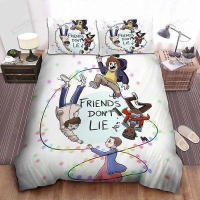 v1112 Lakanat Stranger Things Cartoon Hahmot Friends Don't Lie Peittopeittosetti Soft3-osainen vuodevaatteet (1 pussilakana + 2 tyynyä) y 135x200cm...