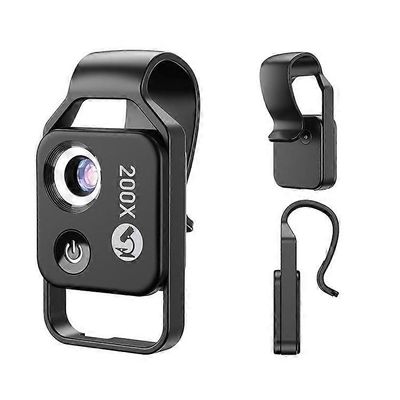 APEXEL APL-MS002CWH 200X matkapuhelin HD CPL makro-objektiivimikroskooppi LED-valolla Musta