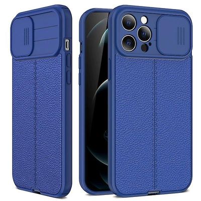 Litchi Mønster Pu glidende vindue Blød Tpu telefon sag blå iPhone12