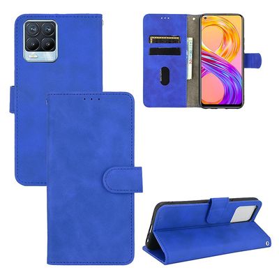 Etui til Realme 8 4g / 8 Pro Cover Premium læder med kortholder Flip Folio magnetisk etui Etui Coque - Sort Blå