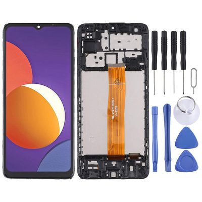 Wigento Samsung Galaxy M12 SM-M127 -näytölle Täysi OLED-näyttö kehyksen mustalla varaosakorjauksella Musta