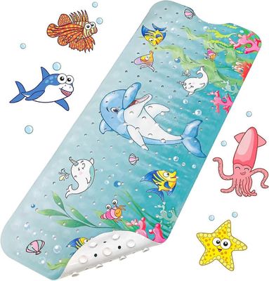2025 Sopiva liukumaton kylpymatto 100x40cm, 200 imukuppia PVC-materiaali BPA-vapaa kylpymatto | Sarjakuva Merieläin