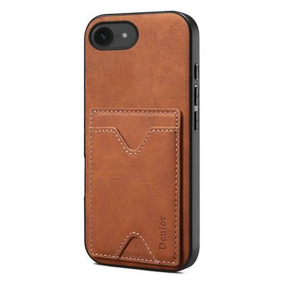 DENIOR iPhone 16e -kotelon korttipidike jalusta nahkainen PC TPU puhelimen kansi - ruskea Monivärinen Brown