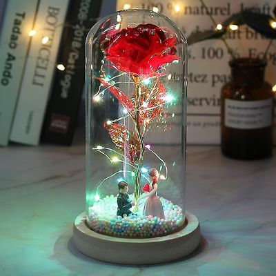 Mikasa Led Magic Galaxy Rose Evig 24k Guldfolie Blomst med Dome Fairy Lights Christmas Valentinsdag Gave rød 1