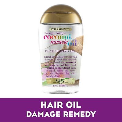 Ogx Extra Strength Damage Remedy + Coconut Miracle Oil Penetrating Hair Oil Treatment, kosteuttava pörröisyyden hallinta karkealle, 3,3 oz