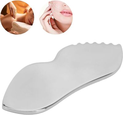 Lelinker Gua Sha ansiktsverktøy, rustfritt stål Gua Sha med kamtenner for kroppspleie, ansiktsmassasje for ansikt, nakke og rundt leppene
