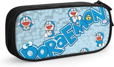 Kerota Doraemon Anime lyijykynäpussi Suuri kapasiteetti kaksinkertainen vetoketjullinen kynälaukku toimistokoulumatkalle - musta SAOE004218 VÄRI On...