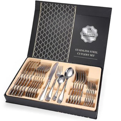 Aoweisia 24pcs / sæt luksus rustfrit stål bestik sæt Sølv