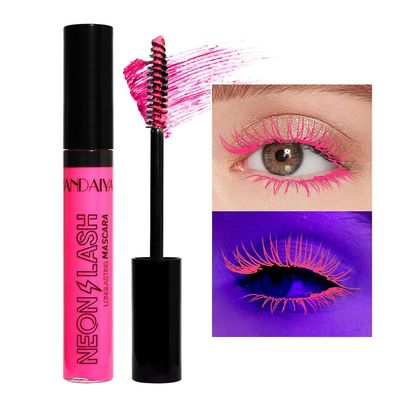 Frusde Neon mascara, UV Glow Blacklight farget mascara for øyevipper, fargerik vanntett fluorescerende mascara for daglig bruk og Halloween Christm...