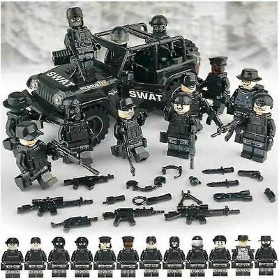 MOC SWAT CAR ja 12PC POLICE Military Mini Figures Asearmeijan sotilas