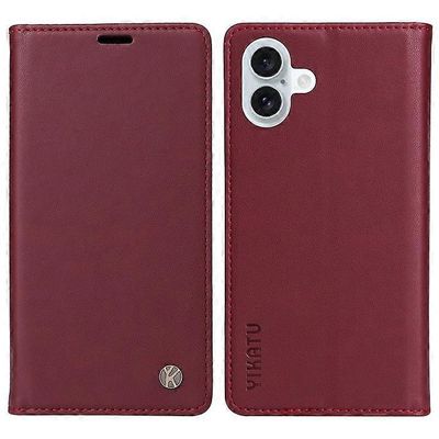 YIKATU YK-001 yhteensopiva iPhone 16 Plus -kotelon kanssa Magneettinen sulkeutuva nahkainen puhelimen kansi ViiniPunainen