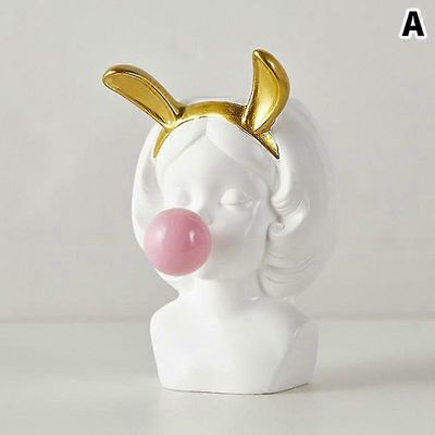 Kukkakoristeellinen maljakko, jossa on suloinen hartsityttö purukumihahmo A