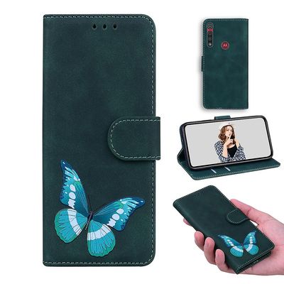 Etui til Motorola Moto G8 Play Butterfly Cover Premium Læder Magnetisk- Pink Grøn