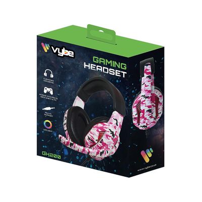 Vybe Headset Camo Design för PS, Xbox &PC Gaming med AUX-in Support, Diva Pink Rosa