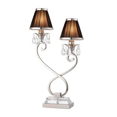Interiors 1900 Lighting Oksana 2 Lys Twin bordlampe poleret nikkelplade med sorte nuancer, E14