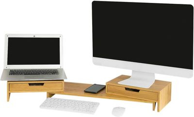 SoBuy 2 lådor Bambu Monitor Stand, BBF04-N Natur