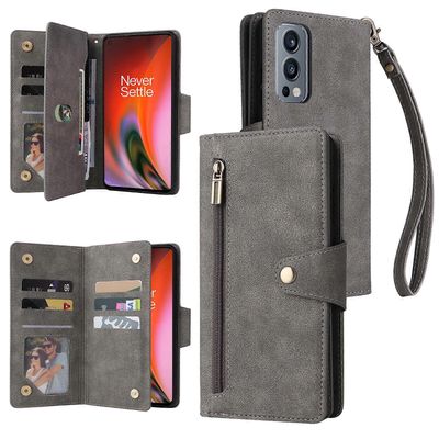Foxdock Yhteensopiva OnePlus Nord 2 5G -kotelon kanssa PU-nahkainen magneettinen käännettävä vetoketjukorttikotelo lompakon kansi Harmaa