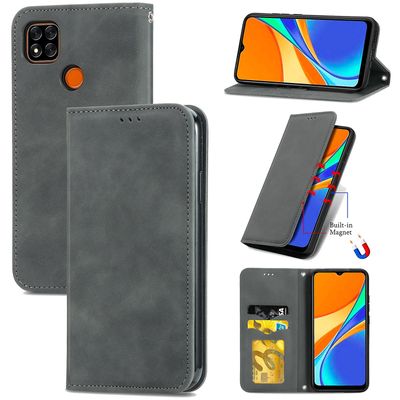 Gangxun Sag For Xiaomi Redmi 9c Magnetisk Lukning Læder Tegnebog Cover Housse Etui Shockproof - Grå