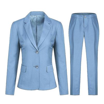 Mikasa Kvinders 2 Piece Office Lady Jakkesæt Sæt Slim Fit Blazer Pant Lyseblå S