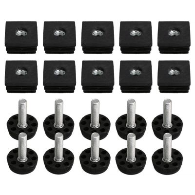 10 stykker justerbar m8 tråd møbler fot og 3x3cm firkantet bord ben plugg ende