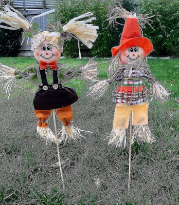 Setti 2 Variksenpelätinpuutarhan koristeluvaarna - tyttö poika Variksenpelätinpari