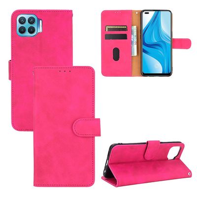 Etui til Oppo A93 4g / Reno 4f Cover Premium læder med kortholder Flip Folio magnetisk etui Etui Coque - Sort Pink