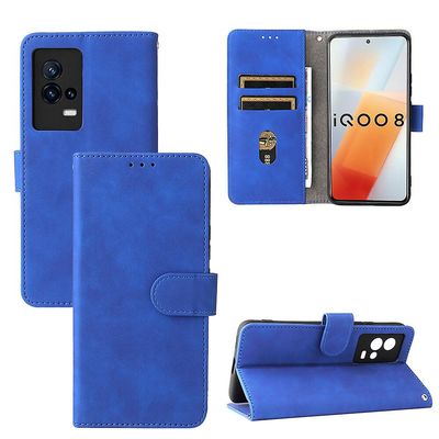 Etui til Vivo Iqoo 8 Cover Premium Læder med Kortholder Flip Folio Magnetisk Etui Coque - Sort Blå