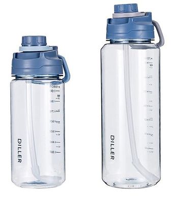 Handuo Plastic Water Cup stor kapacitet bærbar vandflaske halm plads kop blå 2000ML