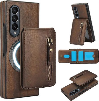 Samsung Galaxy Z Fold 4/Fold 3 -kotelolle, jossa on 2-in-1 irrotettava magneettinen lompakko, 4 korttipaikkaa ja 1 vetoketjullinen laukku Yhteensop...