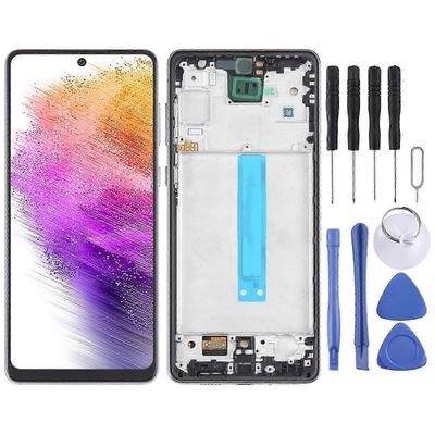 Samsung Galaxy A73 SM-A736B TFT LCD -näytön digitoijalle Täysi kokoonpano kehyksellä (musta) Edition