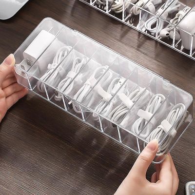 Linkrunning Plastkabelstyringsboks med 10 trådbindere, klar netledningsorganisator med 8 rum, elektronikarrangør til kontor, hjemmebrug, skrivebord...