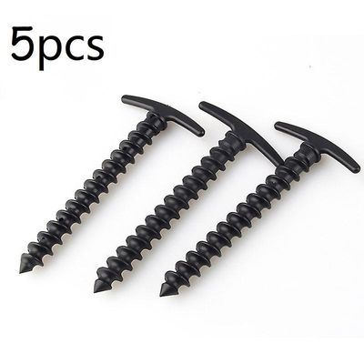 5stk Endurable Udendørs Ultralet Camping Plast Skrue Spiral Telt Stave Pinde, Sort Farve