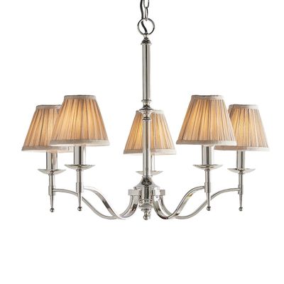 Interiors 1900 Lighting Stanford 5 Lys Multi Arm Loft vedhæng lysekrone poleret nikkel, E14