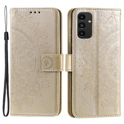 Samsung Galaxy A13 4G lompakkotelineen muotoilu painettu Mandala PU nahkainen puhelimen läppäkotelo Kultaa Style B Samsung Galaxy A13 4G