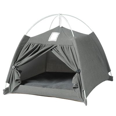 Pet Sleeping Tent Små og mellomstore kjæledyrtelt - Koselig sovetelt i bomullsengetøy for katter og hunder (lys grå)